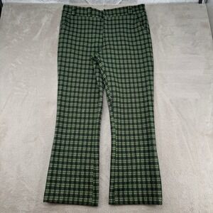 VTG 80s Montgomery Ward Flare Chino Pants Mens 38 Green Plaid Flat Front Retro